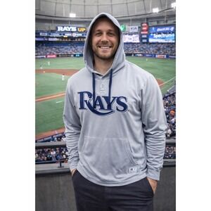 Tampa Bay Rays Hoodie Pullover‎ Gray Blue Logo MLB Baseball Men's Medium